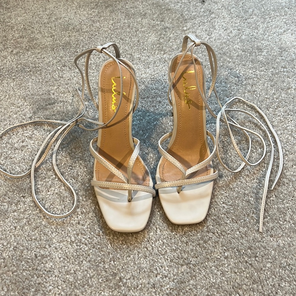 Lulus nude lace up heels